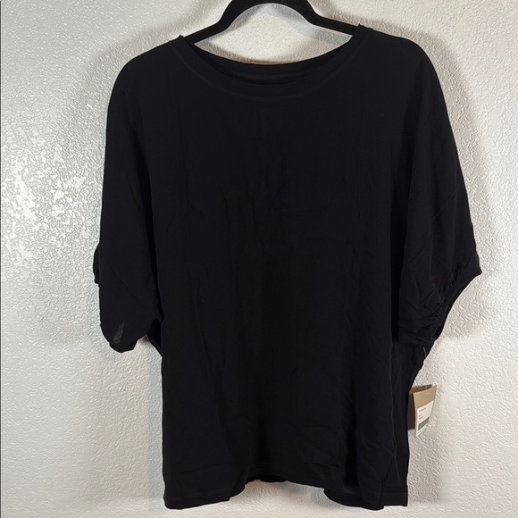 Fordays Black Crepe The Easy Top Recycled Materials Blouse Gathered Sleeves Lrg - Picture 1 of 7